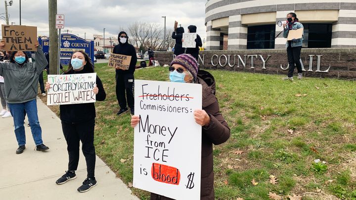 Protestors outside Bergen County Jail.