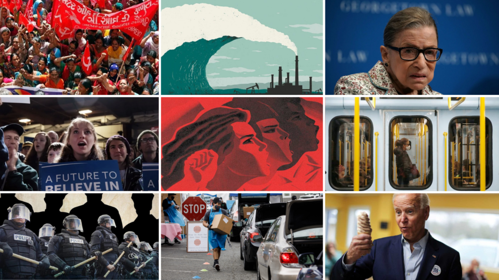 A collage of nine photos from current events of 2020