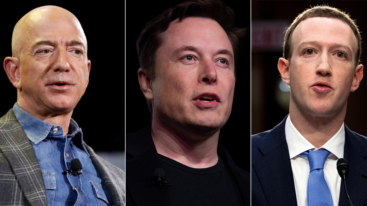 Photos of Jeff Bezos, Elon Musk, and Zuckerberg side-by-side