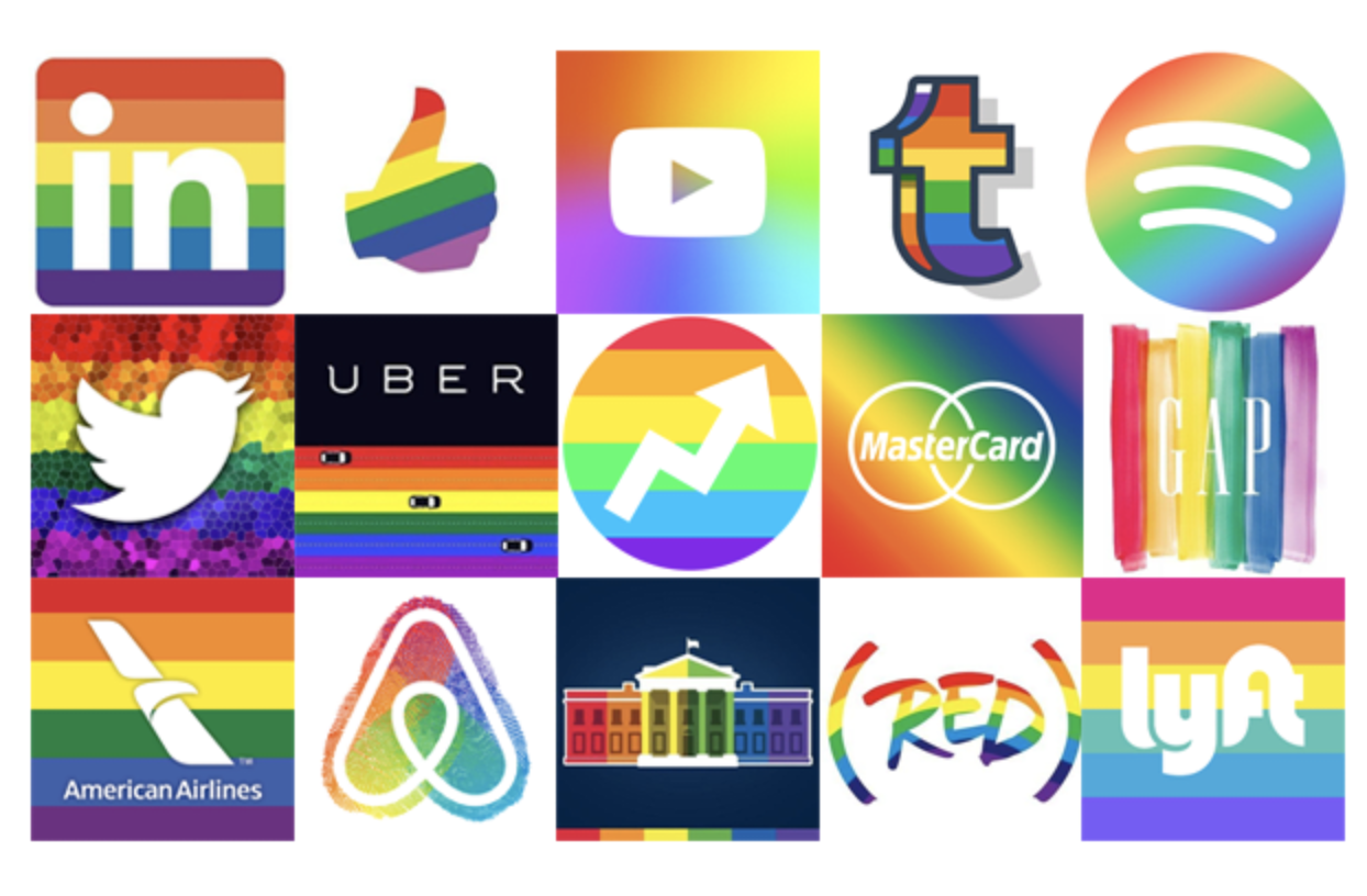 Many corporate logos, such as YouTube, Spotify, etc., using rainbow colors as part of pinkwashing efforts.