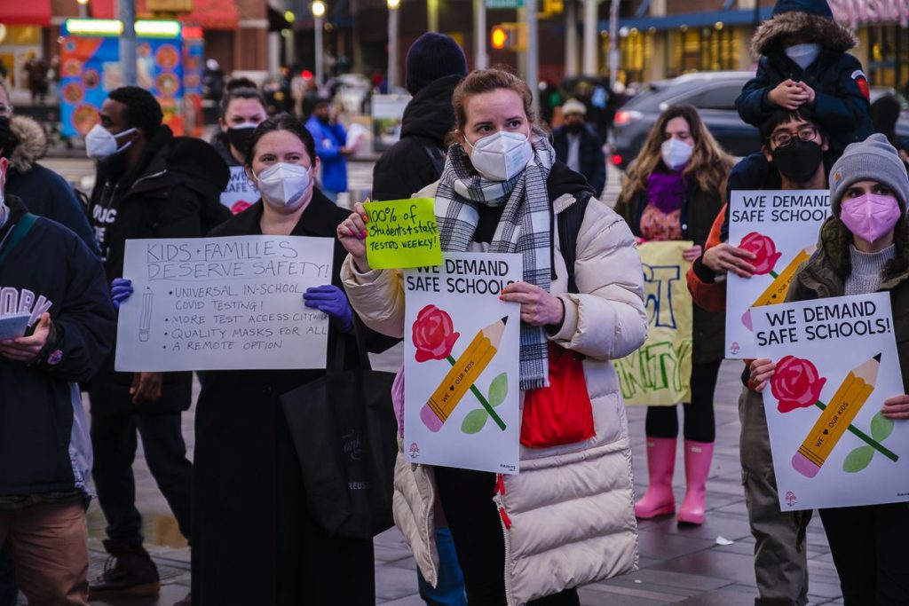 Teachers protested against unsafe conditions in schools on January 5 outside Barclays Center in Brooklyn.