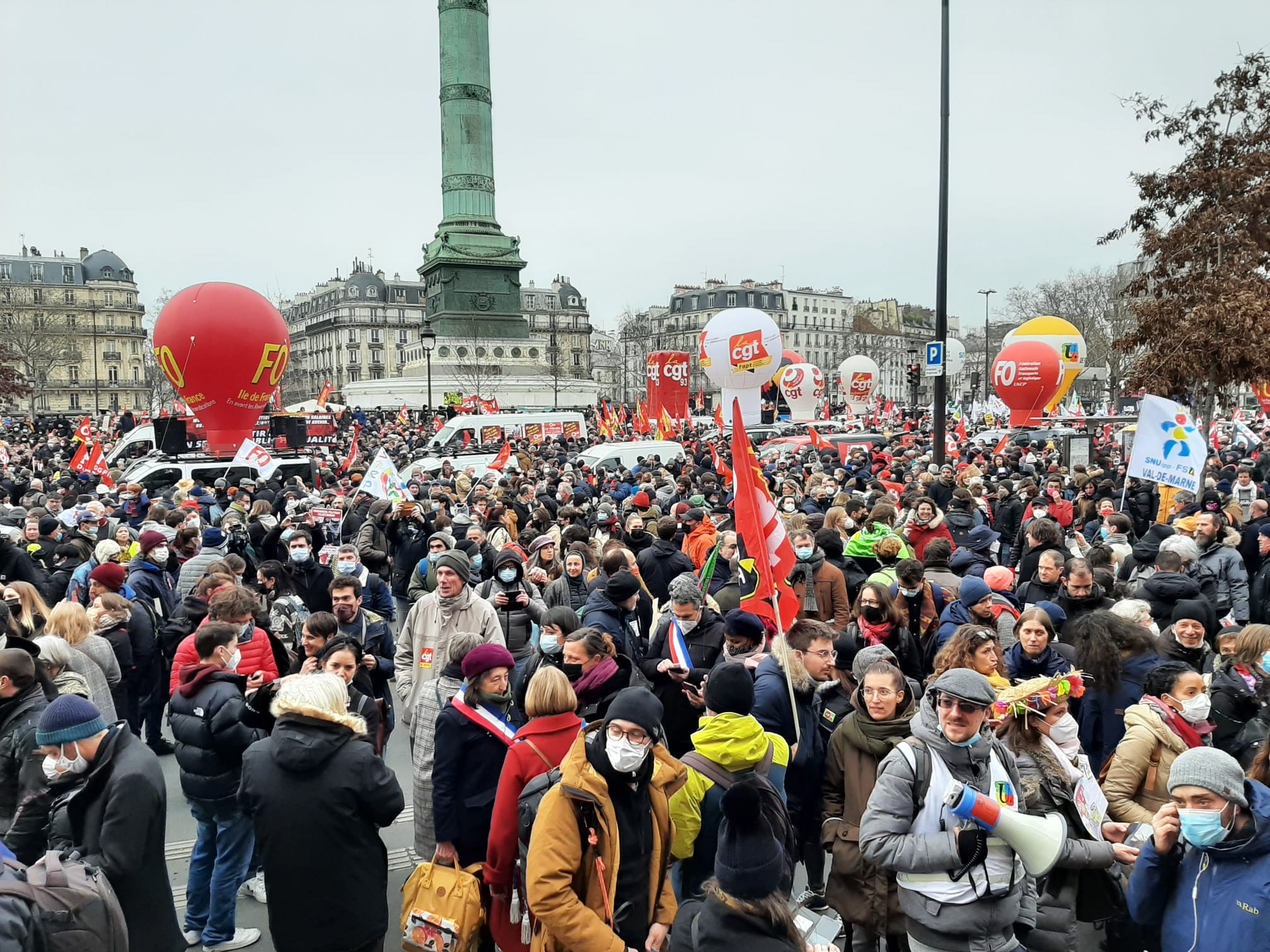 Protesters in France in January 2022.