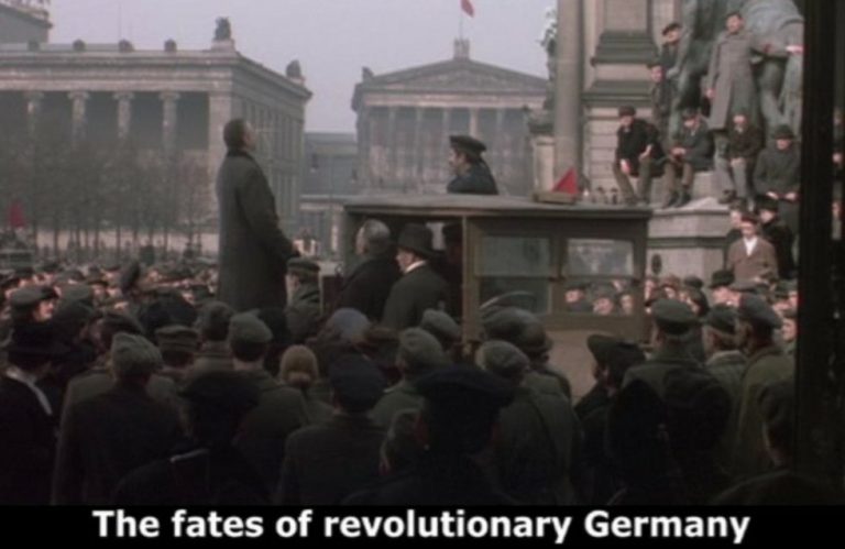 Karl Liebknecht addressing a crowd in Trotz Alledem from a movie.