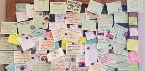 A message board at the Hopewell, New Jersey, Starbucks is filled with notes of support from the union from customers and other union members