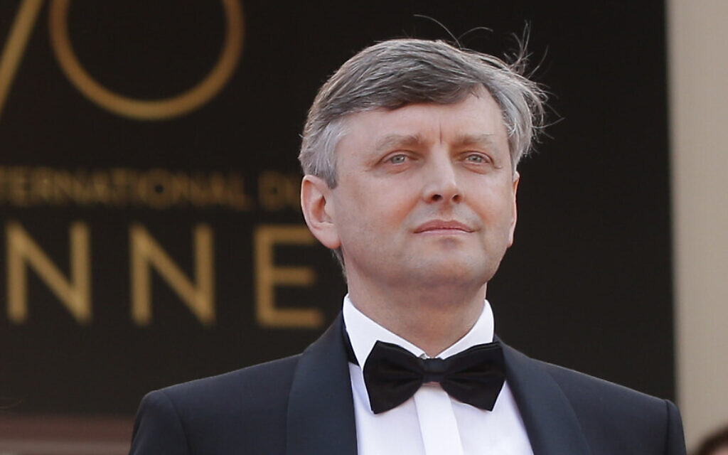 Sergei Loznitsa poses for photographers upon arrival at the screening of the film Krotkaya at the 70th international film festival, Cannes, southern France, Thursday, May 25, 2017.