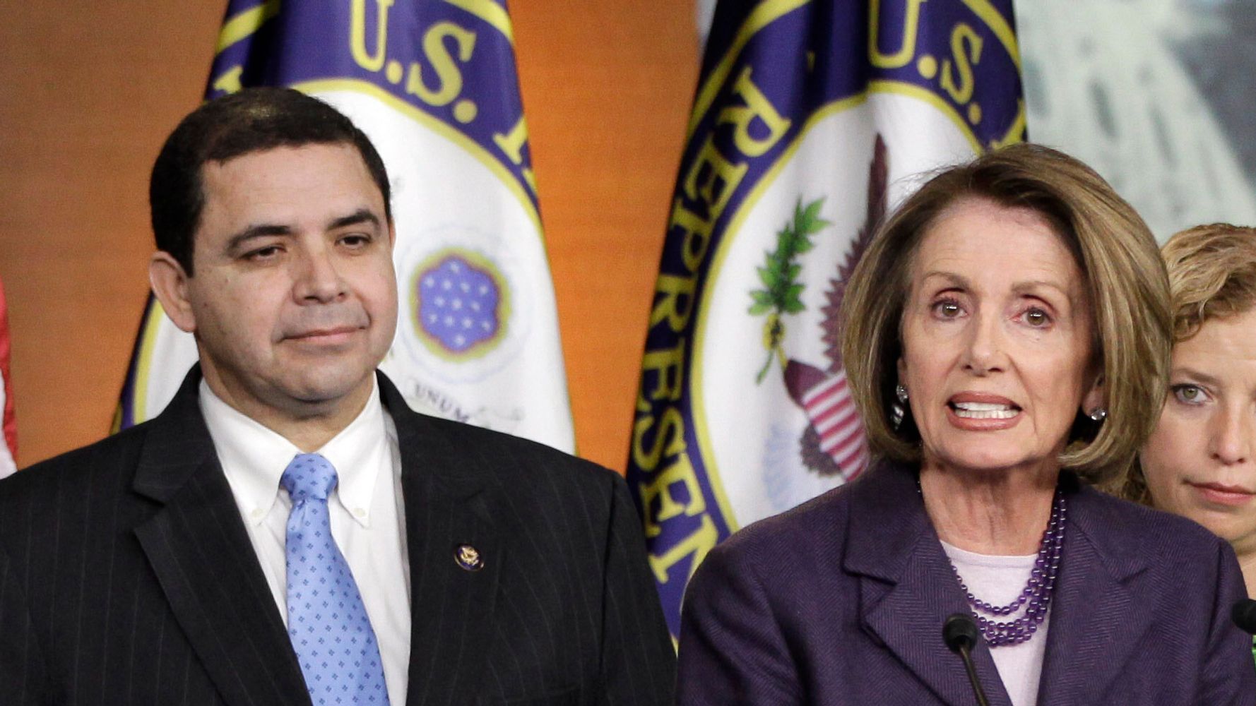 House Speaker Nancy Pelosi (second from left) endorsed Rep. Henry Cuellar of Texas (far left), a conservative-leaning Democrat, in his race for reelection in 2020.