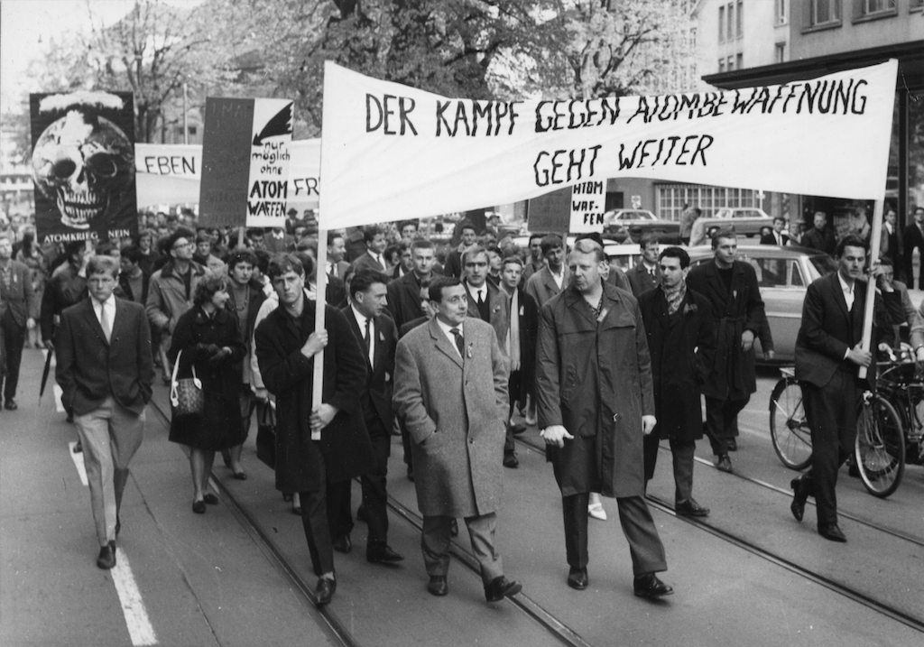 A Swiss Trotskyist group marching in the 1950s