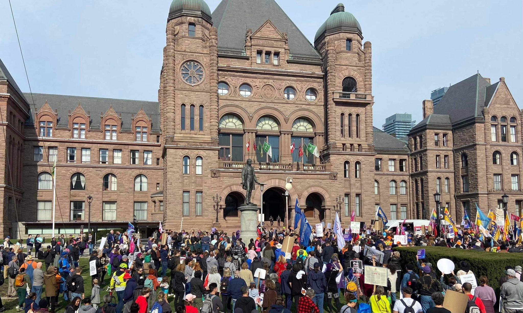 Protesters in Ontario on November 4 against Doug Ford's proposed bill to make it illegal for education workers to strike.