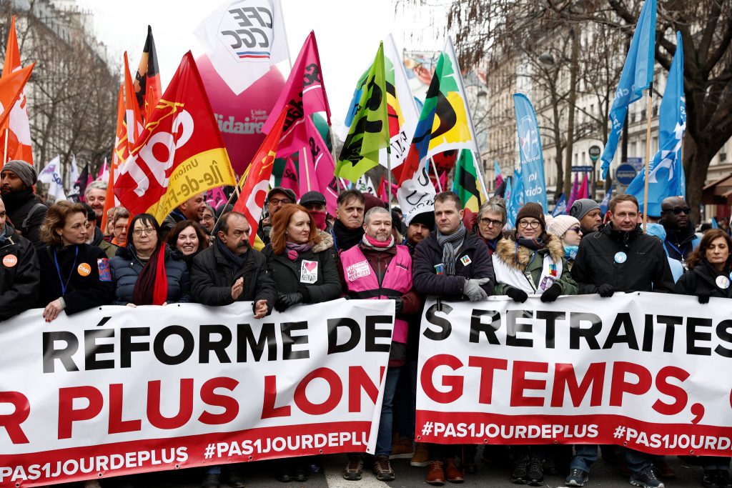 More than a million people demonstrated across France against President Emmanuel Macron’s plan to raise the country’s legal age of retirement to 64 from 62.