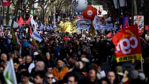 Protesters in France against Macron's pension reforms.
