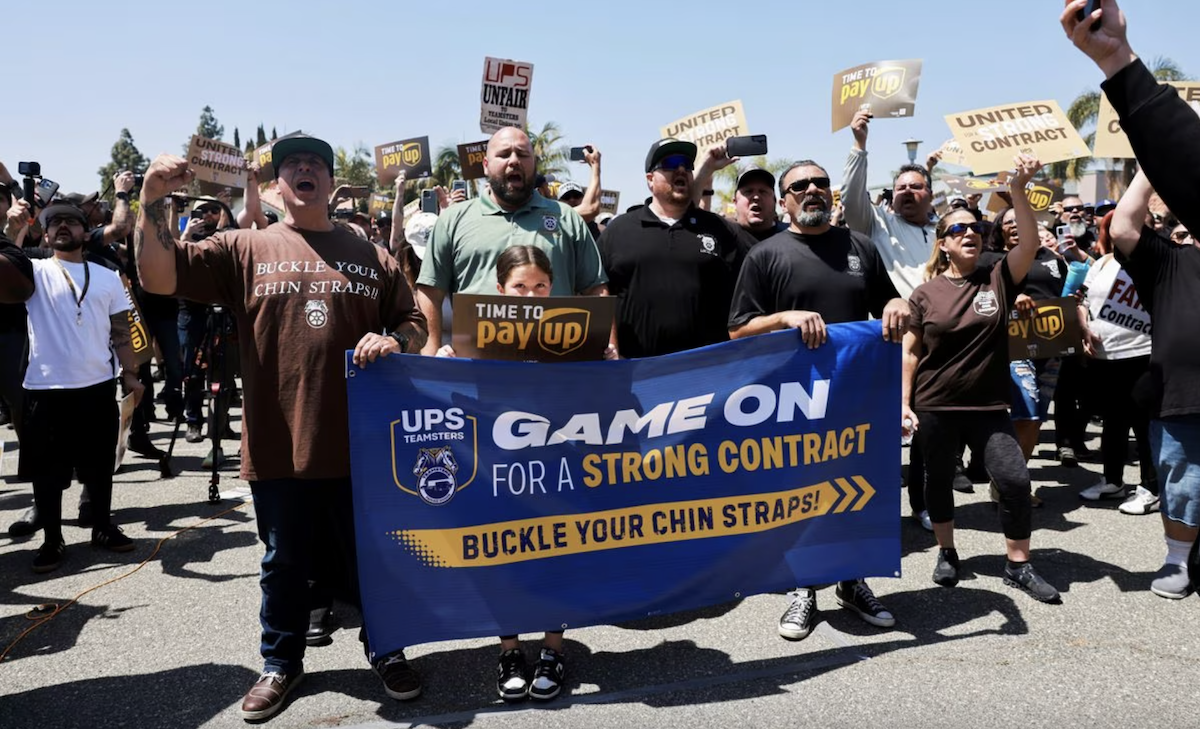 United Parcel Service and the Teamsters hold a rally before before the beginning of the largest U.S. private sector labor contract talks covering more than 330,000 U.S. drivers, package handlers and loaders at the global delivery firm, in Orange, California, U.S. April 15, 2023.