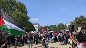 People in Berlin demonstrating on the 75th anniversary of the Nakhba.