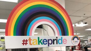 A rainbow display at the supermarket Target during Pride Month 2022.
