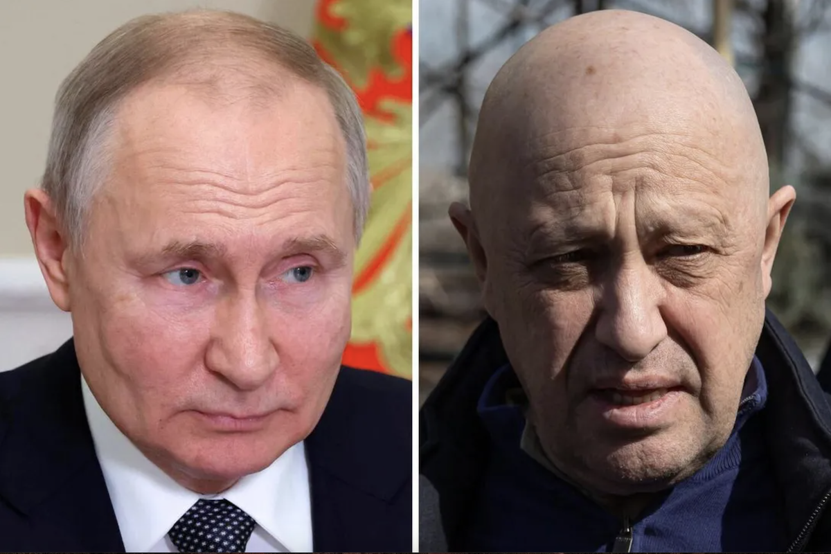 On the left, Vladimir Putin. On the right, Wagner Group leader Prigozhin.