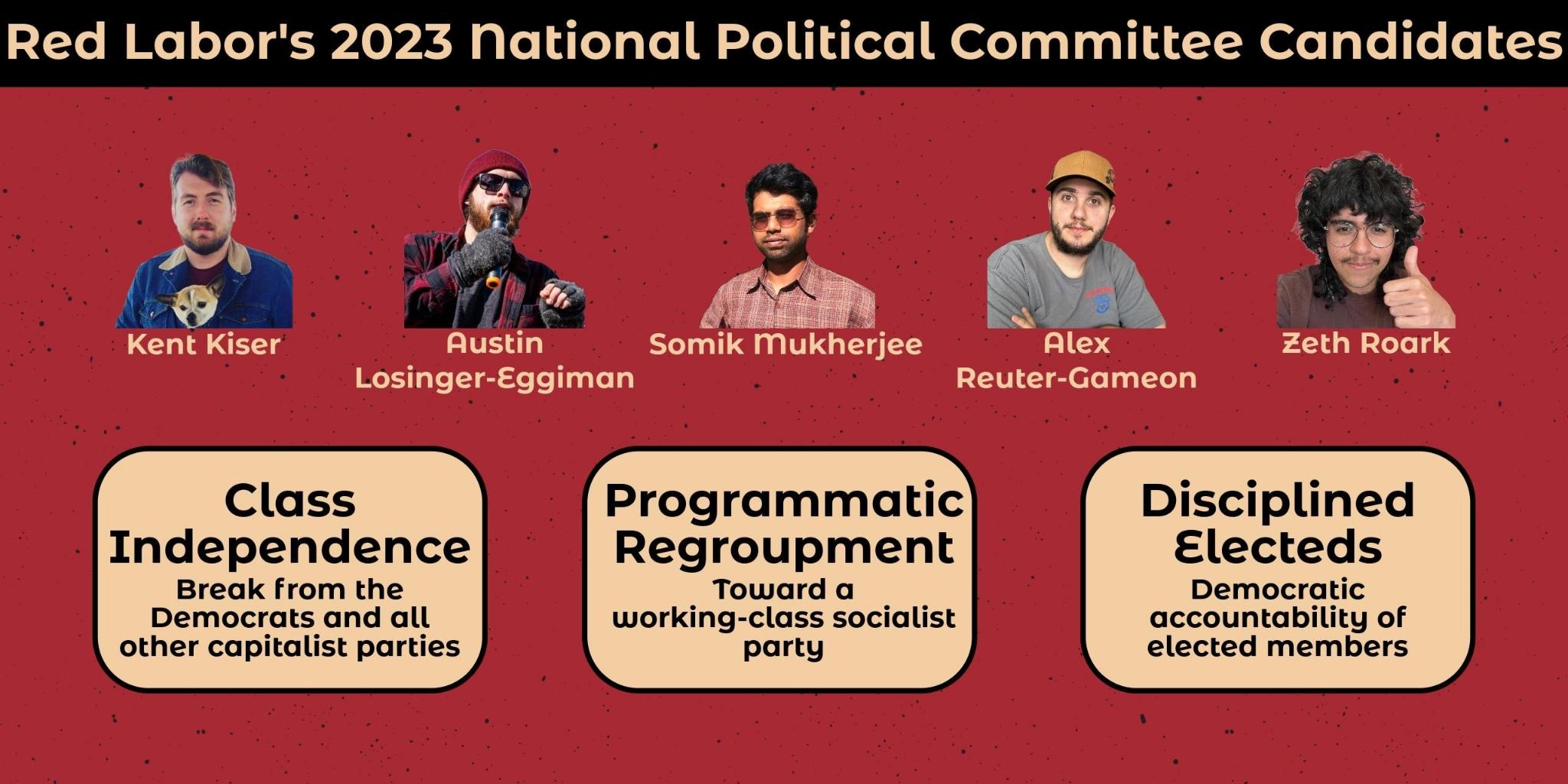 Red Labor Slate members running for NPC election in DSA 2023.