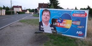 A political ad for Hannes Loth, a right-wing politician for Germany's AfD. The ad is in the small town Raguhn in eastern Germany.