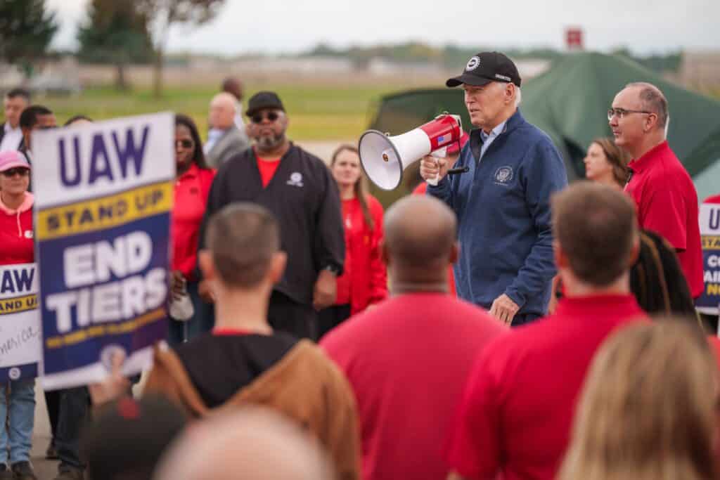 President Biden visits striking UAW workers in Michigan.