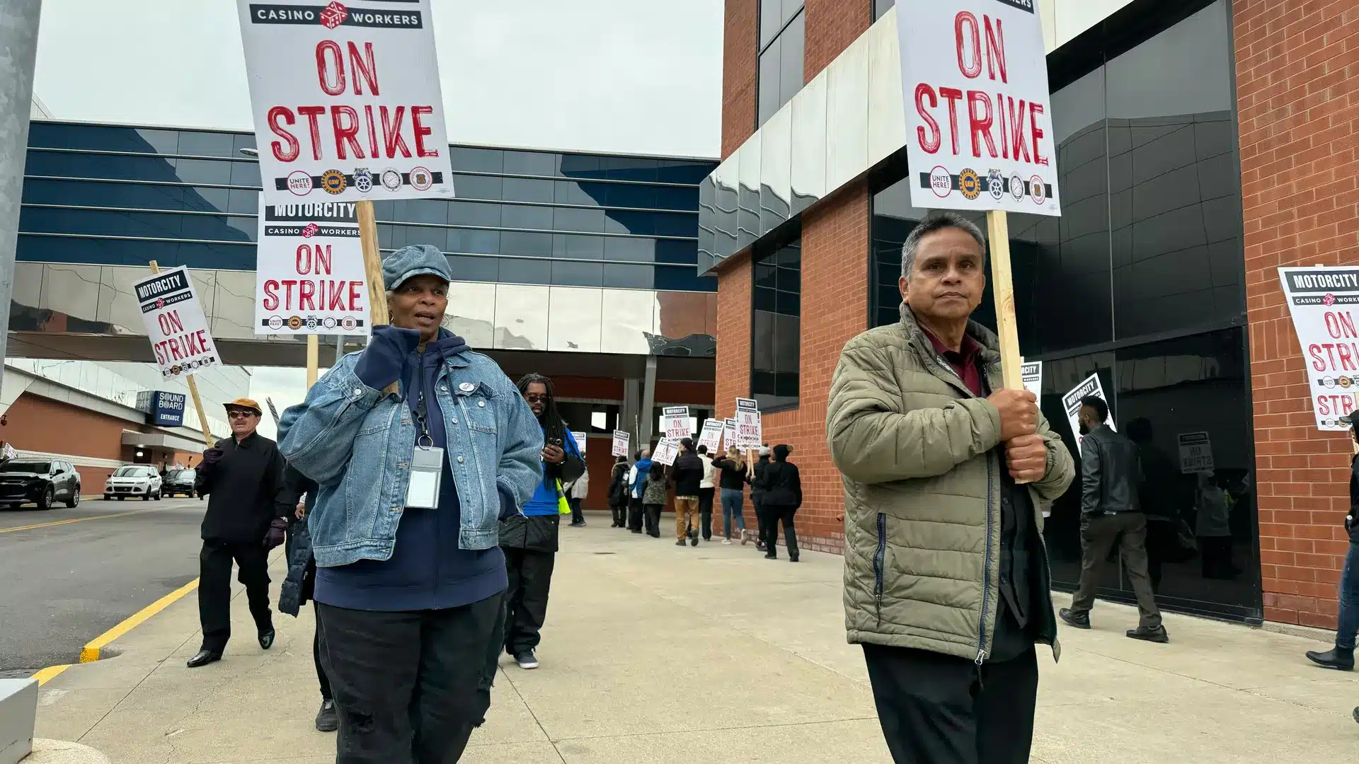 Detroit casino workers on the picket line.