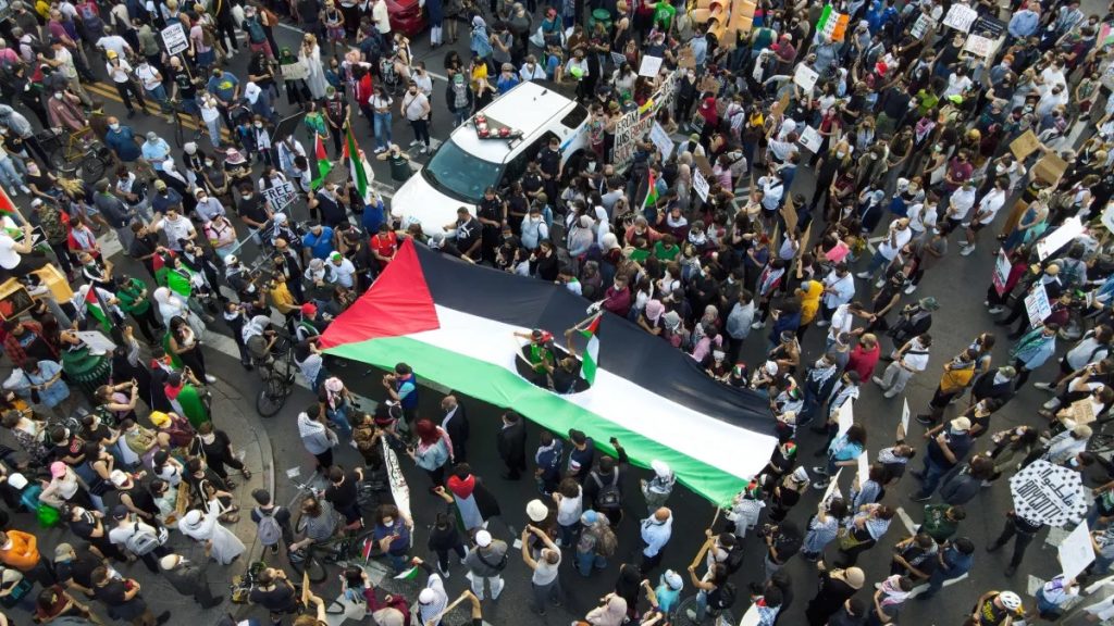 Pro-Palestine protesters in Brooklyn, New York.