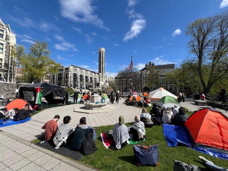 Encampment at City College, CUNY, in solidarity with Palestine on April 25, 2024.