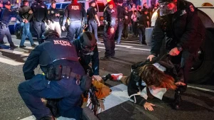 NYPD arrest protesters at City College of New York, CUNY, following a raid on the encampment for Palestine. April 30, 2024.